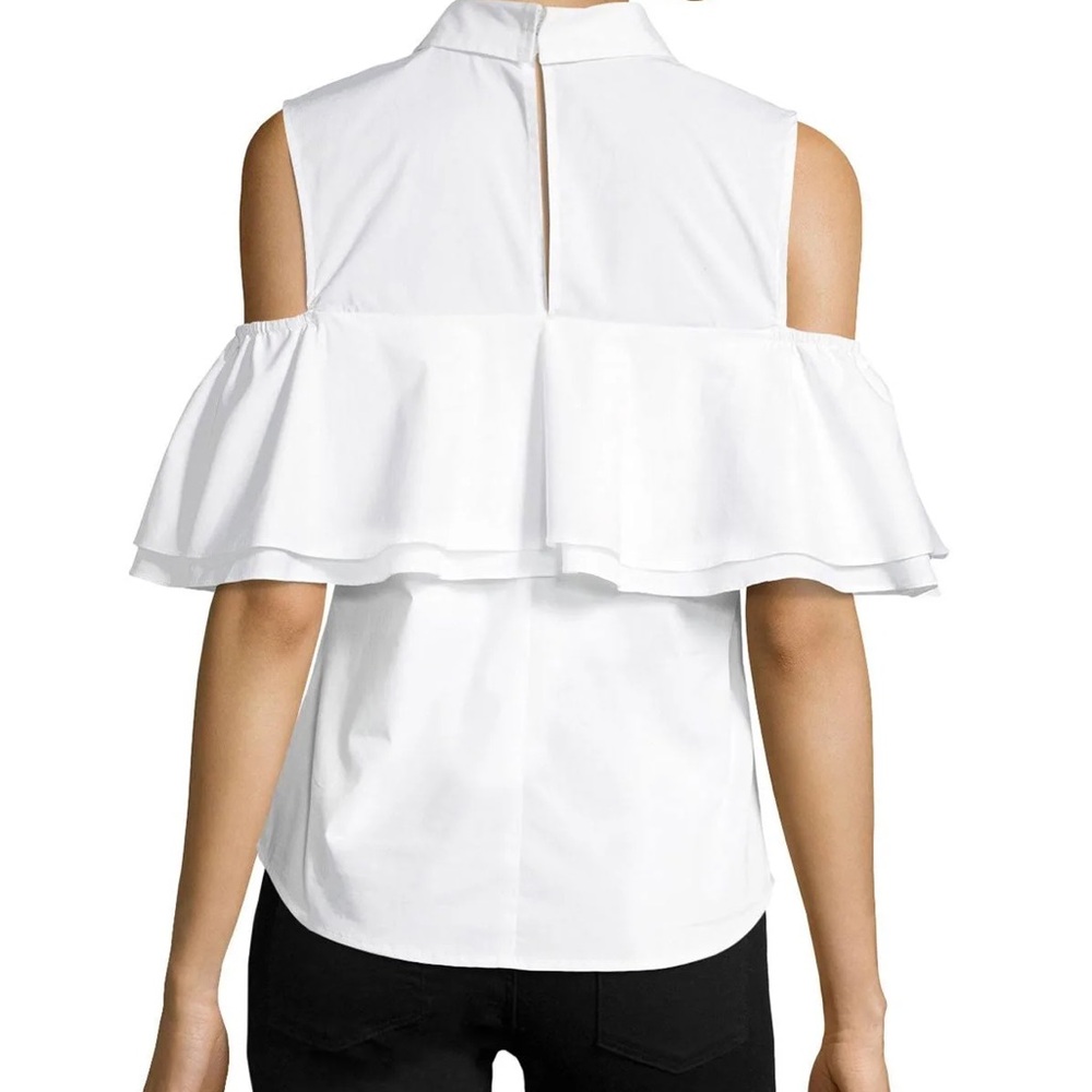 Trina Turk Basinger Top Cold Shoulder Ruffle Blouse Off Shoulder Button Top - Picture 2 of 7